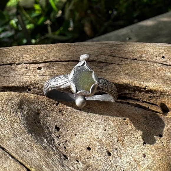 Hand Crafted Jewelry - Sea foam sea glass natural floral sterling & fine silver